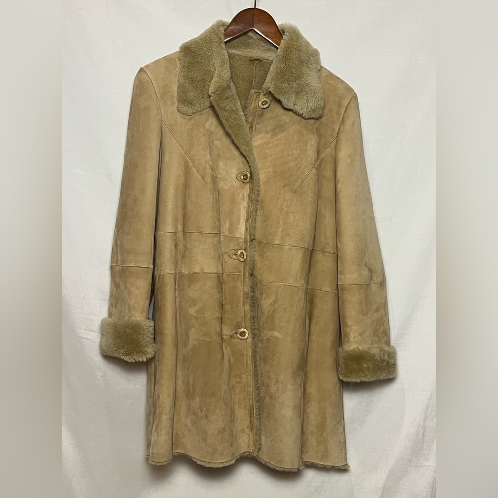 Vakko Tan Teddy Coat with Plush Collar